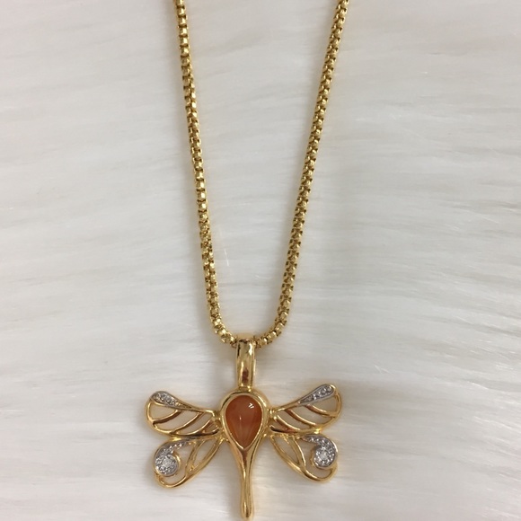 Dragonfly Necklace In 18K Gold Filled.Box link 16” - Picture 3 of 6